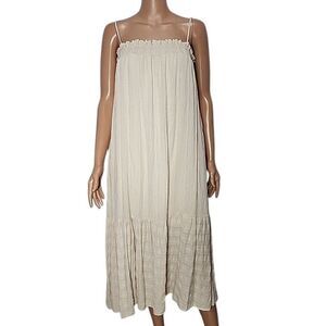 Dee Dee Cream shift sleeveless Rayon Midi dress with pockets Size S‎ Small
